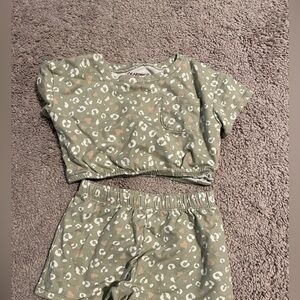 Bear Paw Green Leopard Print Two-Piece Set